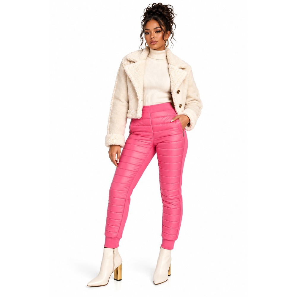 JoyLab Women Pink Quilted Puffer Pants High Rise Athletic Joggers XS NWT